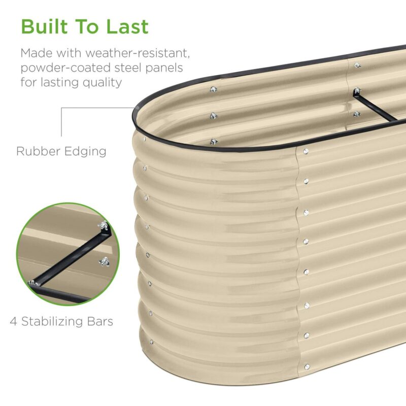 Best Choice Products 8x2x2ft Metal Raised Garden Bed, Oval Outdoor Planter Box w/ 4 Support Bars - Beige - Image 5