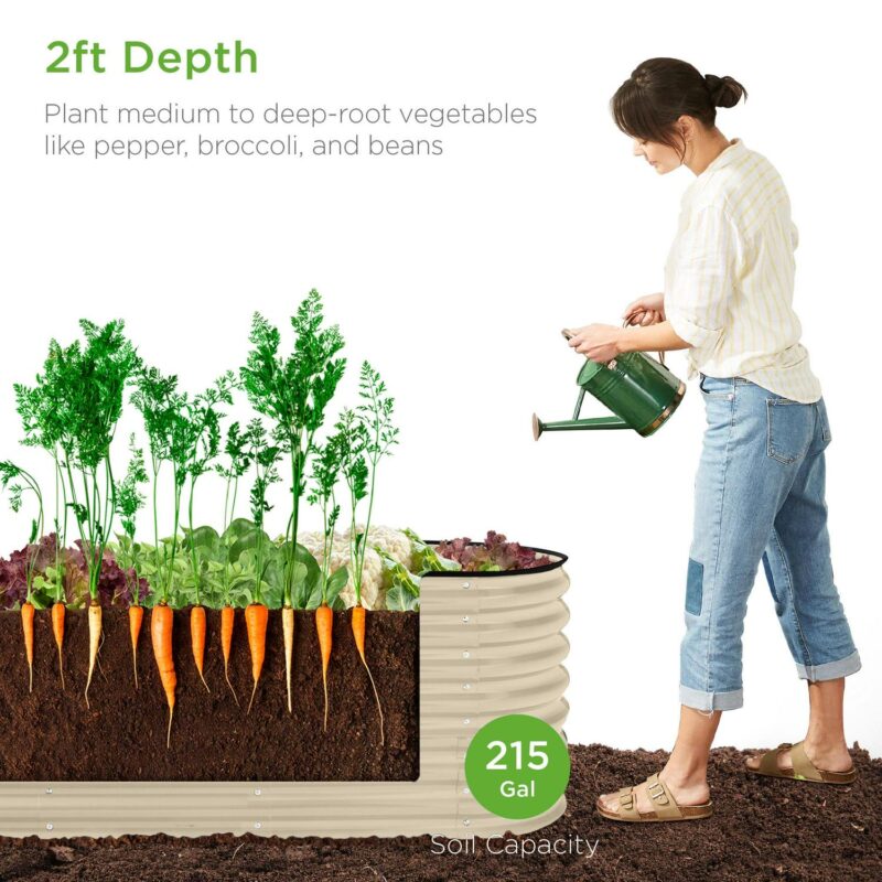 Best Choice Products 8x2x2ft Metal Raised Garden Bed, Oval Outdoor Planter Box w/ 4 Support Bars - Beige - Image 2