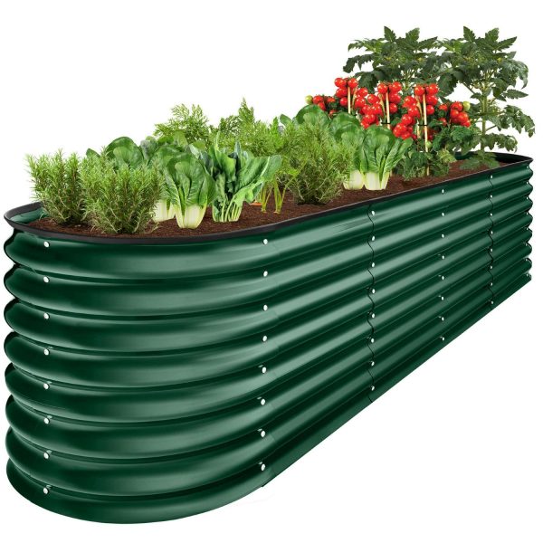 Best Choice Products 8x2x2ft Metal Raised Garden Bed, Oval Outdoor Planter Box w/ 4 Support Bars - Dark Green