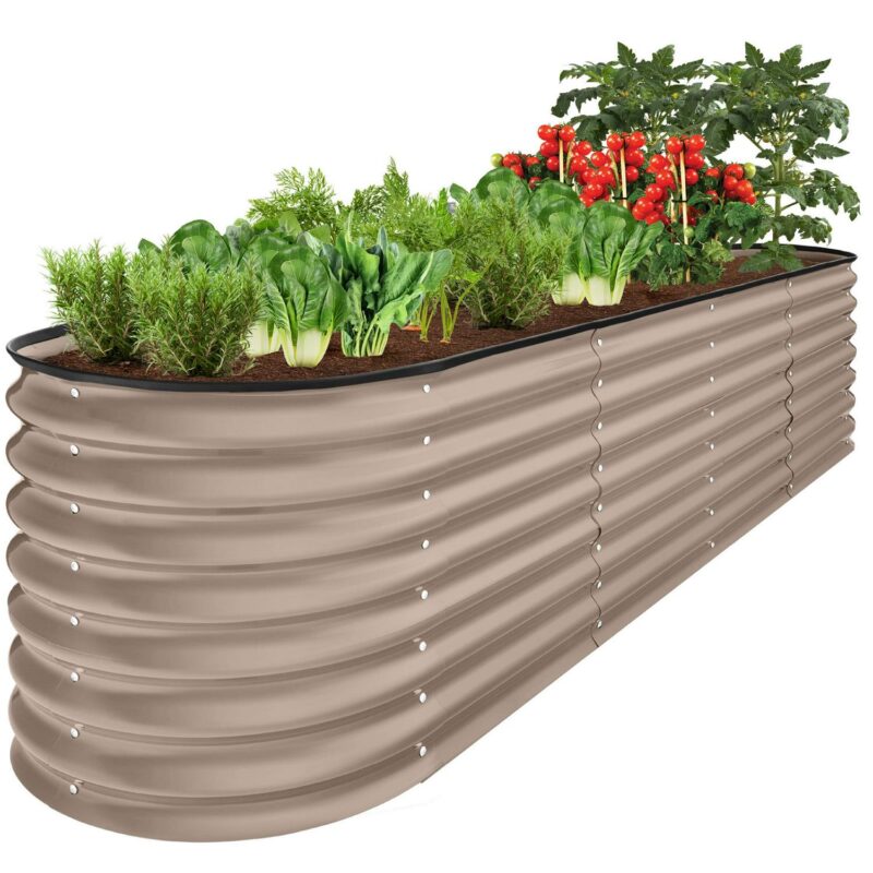 Best Choice Products 8x2x2ft Metal Raised Garden Bed, Oval Outdoor Planter Box w/ 4 Support Bars - Taupe