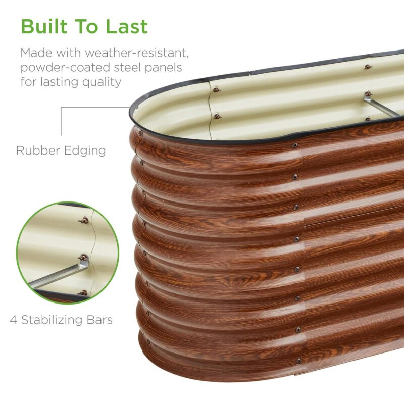 Best Choice Products 8x2x2ft Metal Raised Garden Bed, Oval Outdoor Planter Box w/ 4 Support Bars - Wood Grain - Image 5