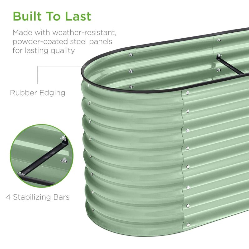 Best Choice Products 8x2x2ft Metal Raised Garden Bed, Oval Outdoor Planter Box w/ 4 Support Bars - Sage Green - Image 5