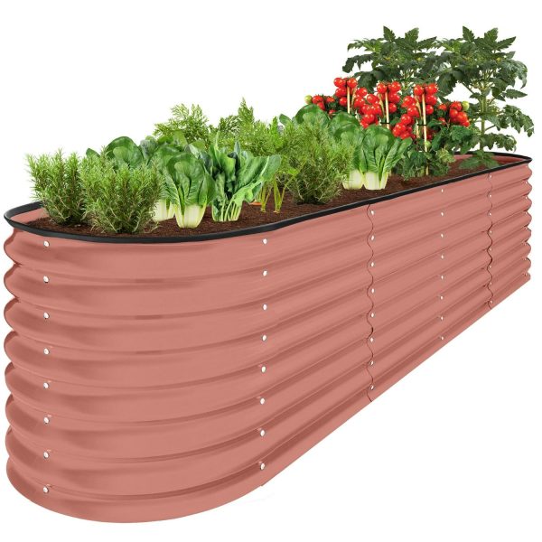 Best Choice Products 8x2x2ft Cama de JardA-n Elevada de Metal, Caja de Maceta Al Aire Libre Ovalada W / 4 Barras de Soporte - Terracota