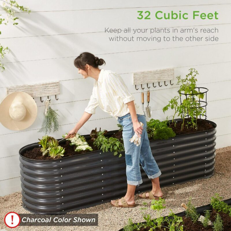 Best Choice Products 8x2x2ft Metal Raised Garden Bed, Oval Outdoor Planter Box w/ 4 Support Bars - Beige - Image 4