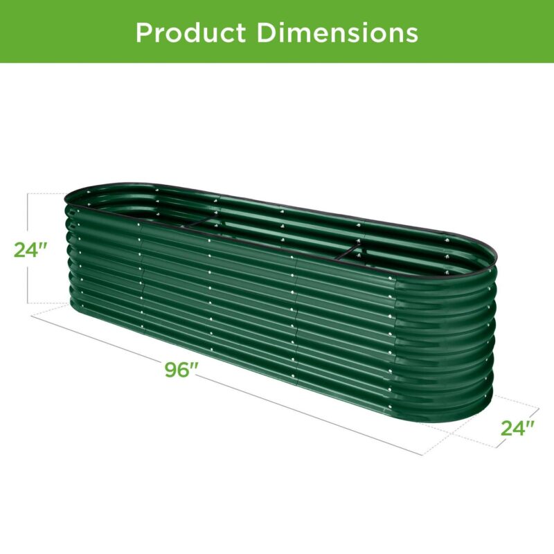 Best Choice Products 8x2x2ft Metal Raised Garden Bed, Oval Outdoor Planter Box w/ 4 Support Bars - Dark Green - Image 7