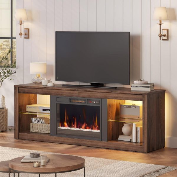 Bestier Modern Electric 7 Color LED Fireplace TV Stand for TVs up to 70 , Walnut
