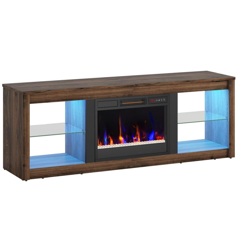 Bestier Modern Electric 7 Color LED Fireplace TV Stand for TVs up to 70 , Walnut - Image 13