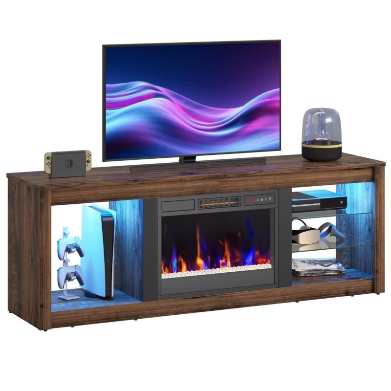 Bestier Modern Electric 7 Color LED Fireplace TV Stand for TVs up to 70 , Walnut - Image 14
