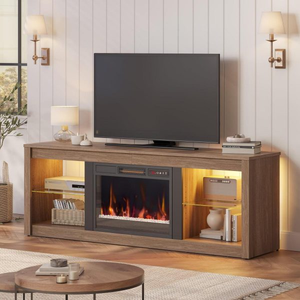 Bestier Modern Electric 7 Color LED Fireplace TV Stand for TVs up to 70 , Pine