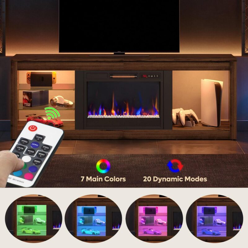 Bestier Modern Electric 7 Color LED Fireplace TV Stand for TVs up to 70 , Walnut - Image 4