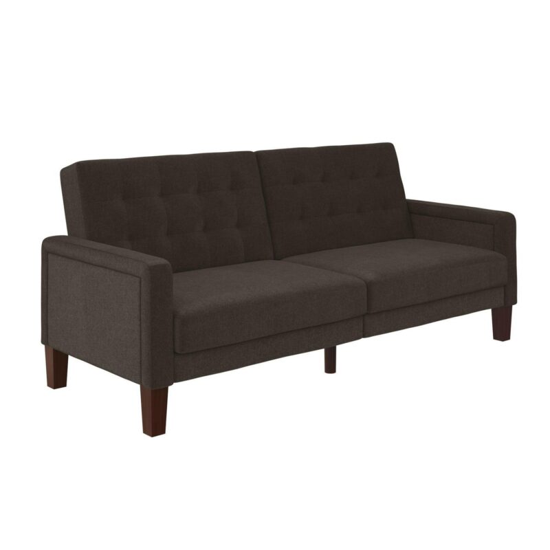 Better Homes and Gardens Porter Fabric Tufted Futon, Gray Linen - Image 4