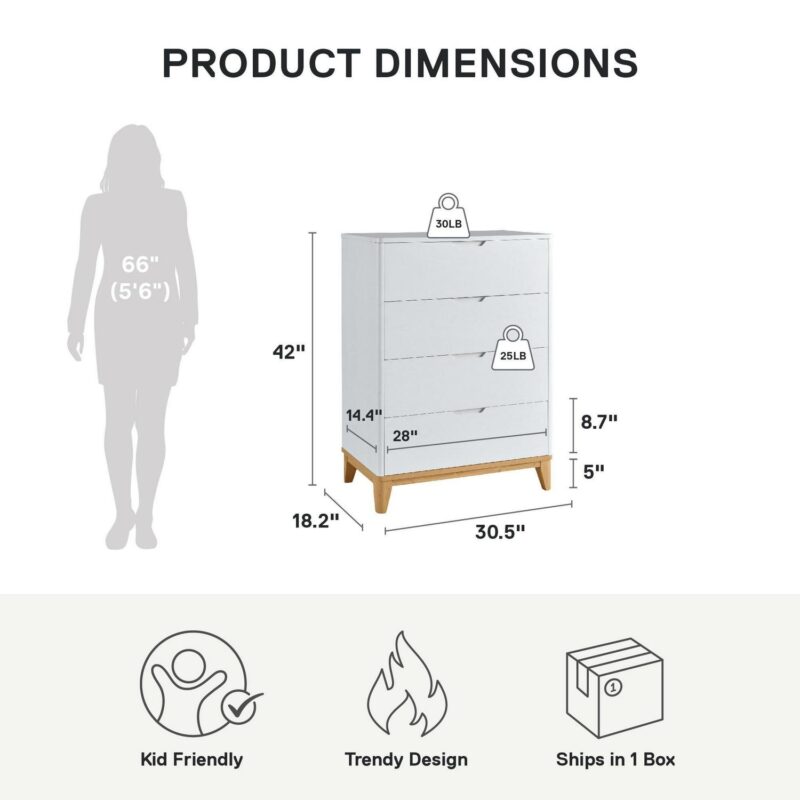 Better Homes and Gardens Leighton 4 Drawer Dresser, White and Natural - Image 9