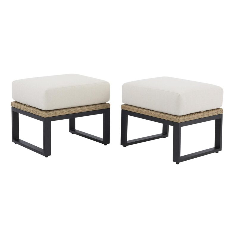 Better Homes and Gardens Ventura 2-Piece Outdoor Wicker Ottoman, Beige - Image 2