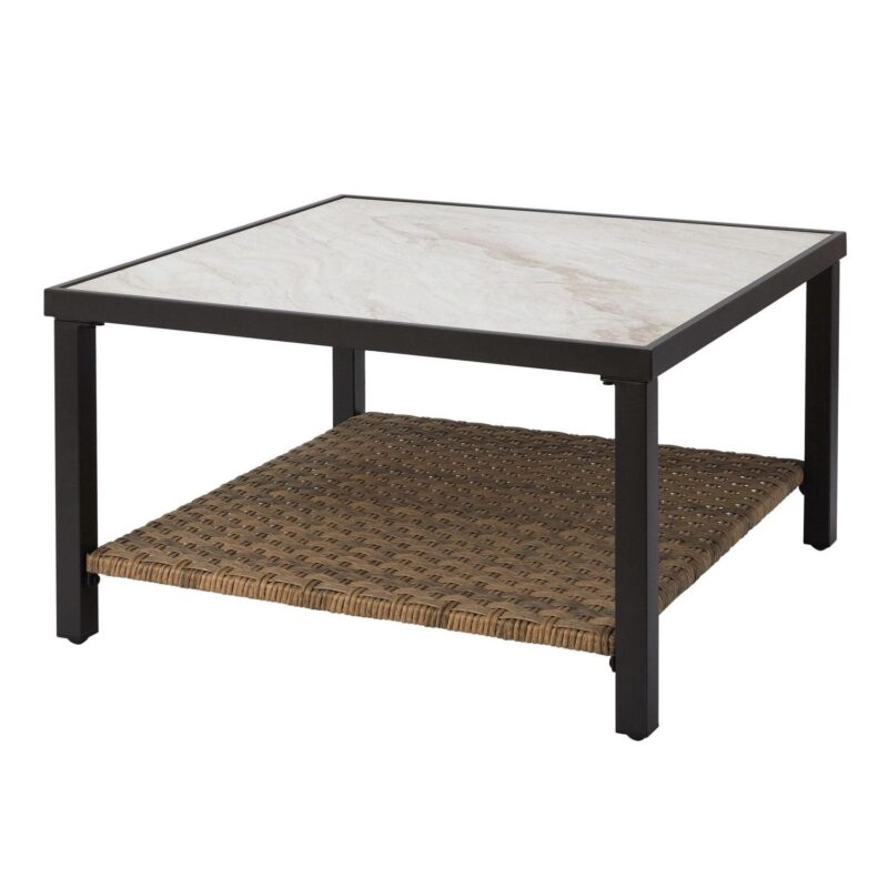 Better Homes and Gardens River Oaks Tile Top Coffee Table with All-Weather Wicker Shelf, White - Image 2
