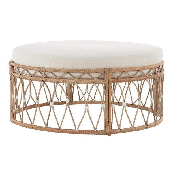 Better Homes and Gardens Lilah Outdoor Wicker 36  Round Ottoman, White
