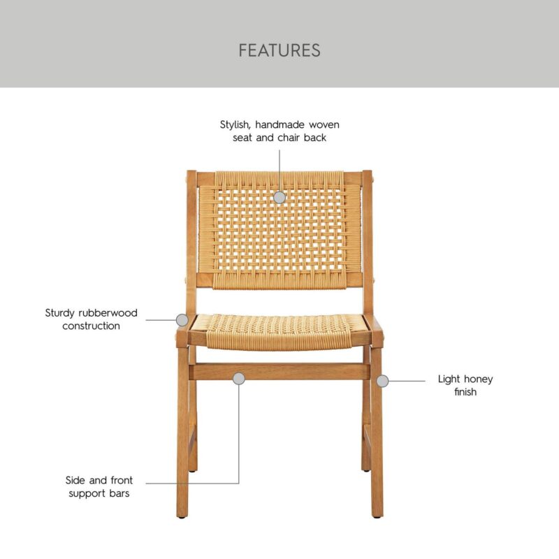 Better Homes and Gardens Vista Woven Coastal Dining Chairs 2 Pack, Light Honey Finish - Image 4