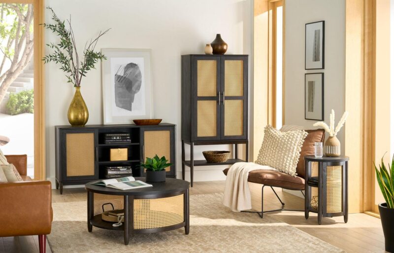 Better Homes and Gardens Springwood Caning Storage Cabinet, Charcoal Finish - Image 2