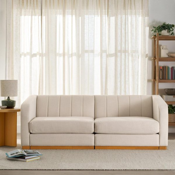 Better Homes and Gardens Lillian Channel Tufted Sofa 83.5  Cream Linen