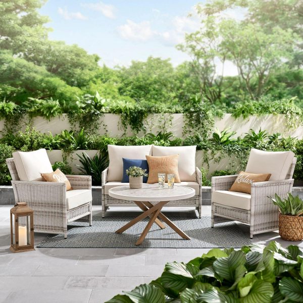 Better Homes and Gardens Paige 4-Piece Outdoor Wicker Loveseat Seating Set, White