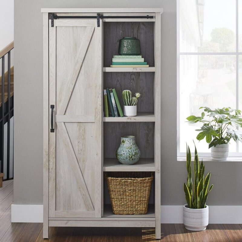 Better Homes and Gardens Modern Farmhouse Bookcase Storage Cabinet, Rustic White Finish - Image 3