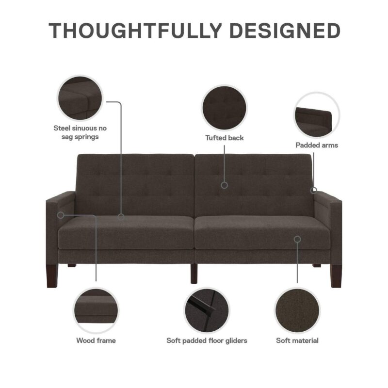 Better Homes and Gardens Porter Fabric Tufted Futon, Gray Linen - Image 7