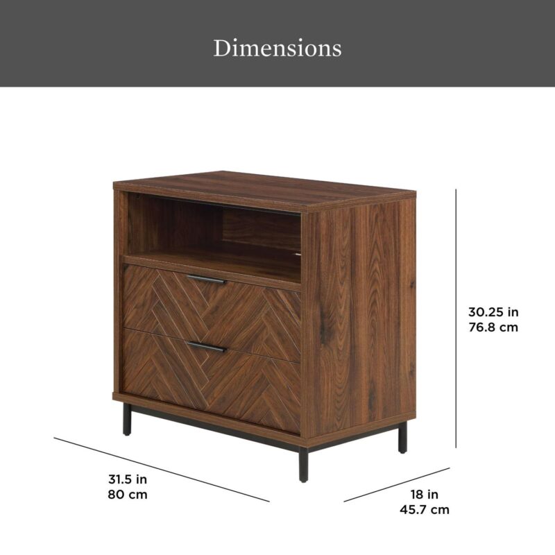 Better Homes and Gardens Wyatt Geo 2-Drawer Nightstand with USB, Walnut Finish - Image 7