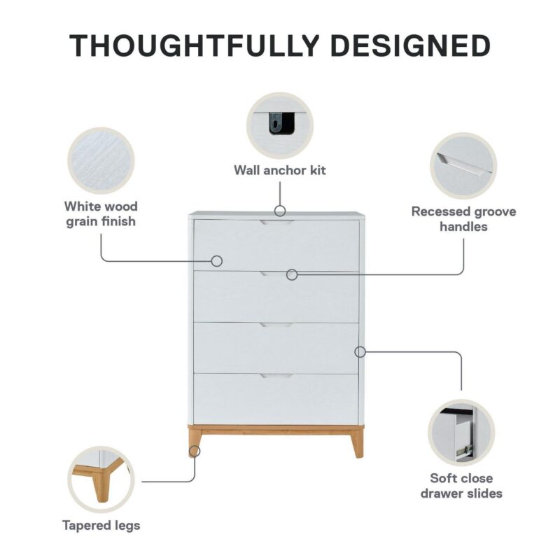Better Homes and Gardens Leighton 4 Drawer Dresser, White and Natural - Image 8