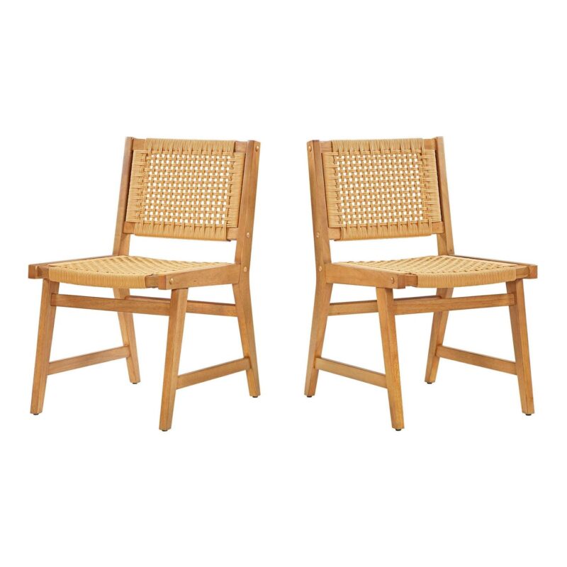 Better Homes and Gardens Vista Woven Coastal Dining Chairs 2 Pack, Light Honey Finish - Image 2