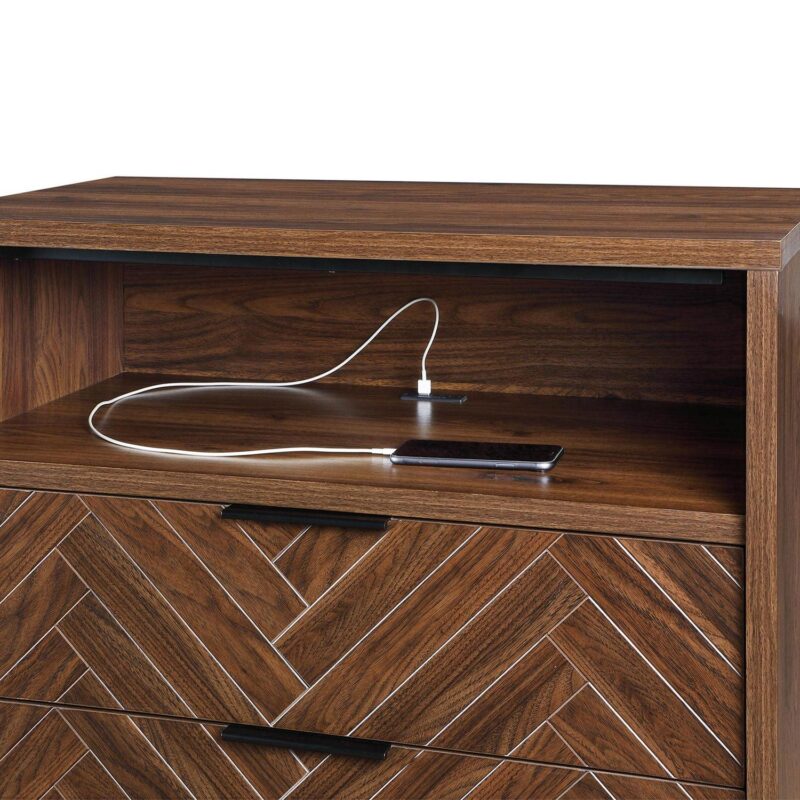 Better Homes and Gardens Wyatt Geo 2-Drawer Nightstand with USB, Walnut Finish - Image 8