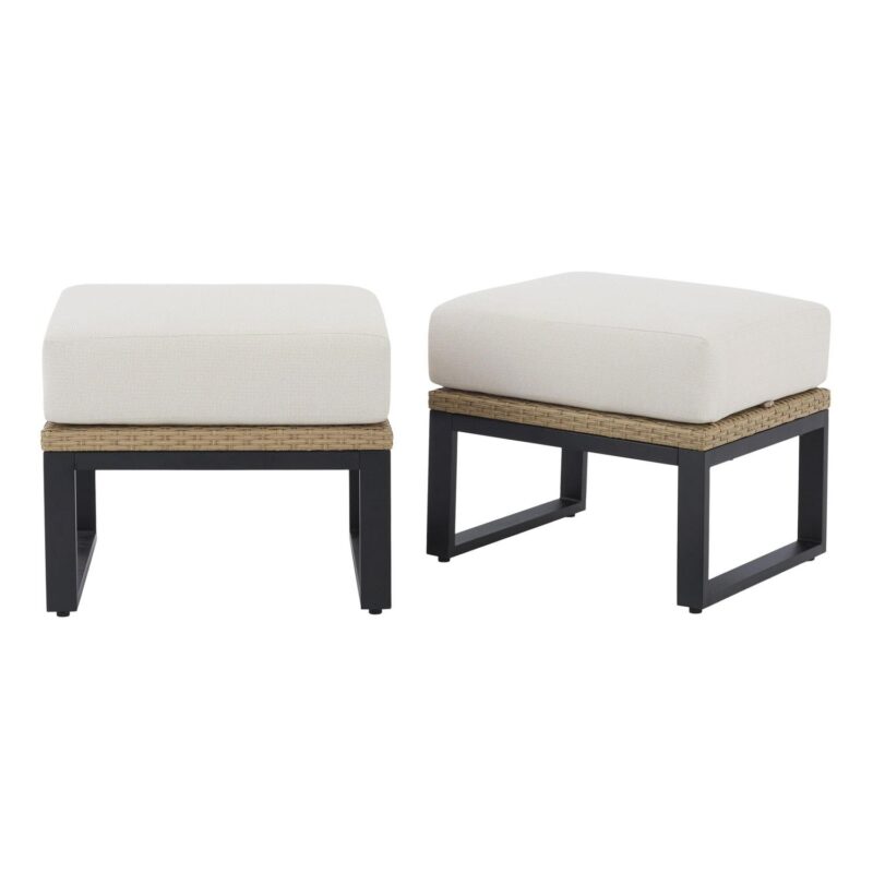 Better Homes and Gardens Ventura 2-Piece Outdoor Wicker Ottoman, Beige - Image 3