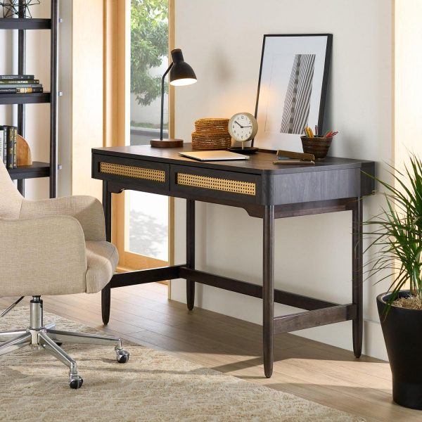 Better Homes and Gardens Springwood Caning Desk, Charcoal Finish