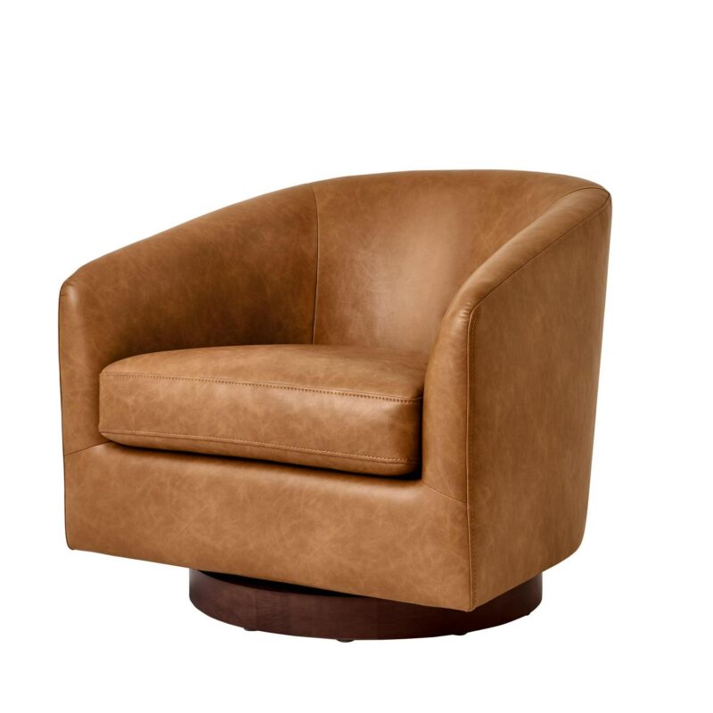 Better Homes and Gardens Bradford Wooden Base Swivel Chair, Chestnut Faux Leather - Image 7