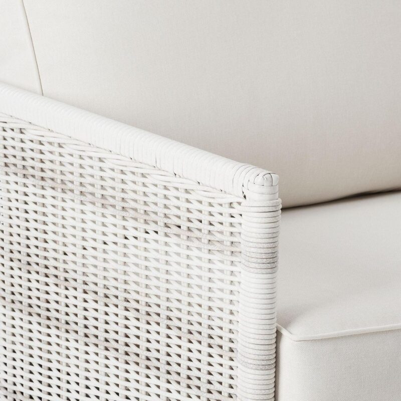 Better Homes and Gardens Paige 1 Piece Wicker Outdoor Loveseat with Cushions, White - Image 5