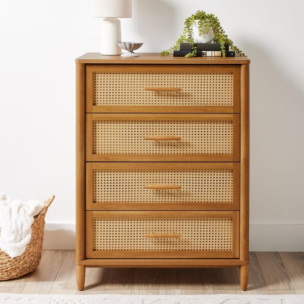 Better Homes and Gardens Springwood Caning 4-Drawer Dresser, Light Honey Finish