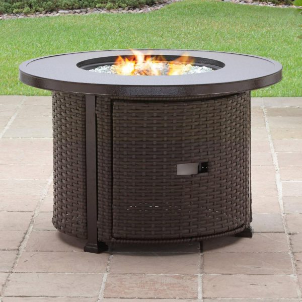 Better Homes and Gardens Colebrooke 37  Round 50,000 BTU Propane Gas Fire Pit Table with Glass Beads, Metal Lid and Protective Cover