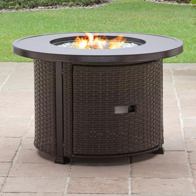 Better Homes and Gardens Colebrooke 37  Round 50,000 BTU Propane Gas Fire Pit Table with Glass Beads, Metal Lid and Protective Cover