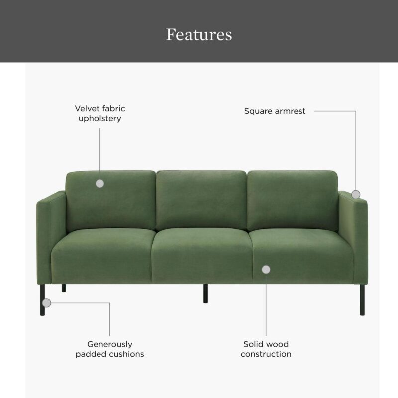 Better Homes and Gardens Wyatt Velvet Sofa, Sea Turtle - Image 8