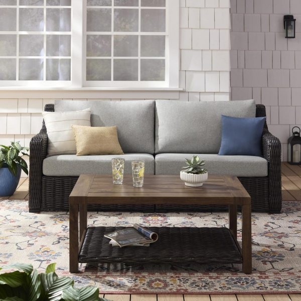 Better Homes and Gardens Bellamy 2-Piece Outdoor Wicker Sofa and Coffee Table Set, Dark Brown