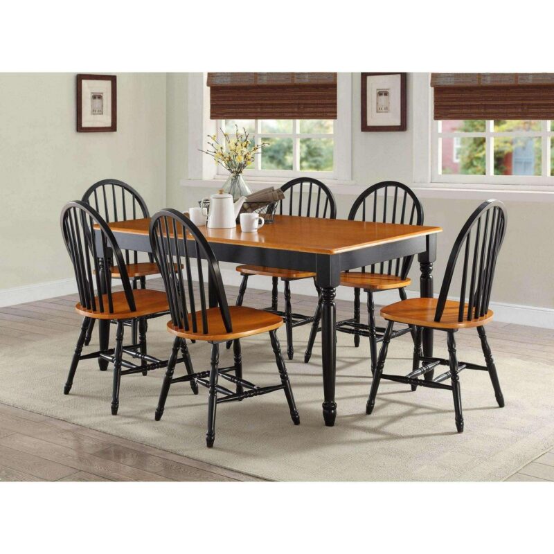 Better Homes and Gardens Autumn Lane 7-Piece Wood Veneer Classic Stained Dining Set, Black/Oak - Image 2