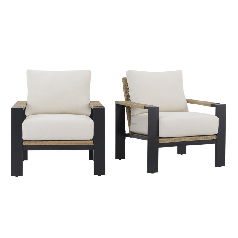 Better Homes and Gardens Ventura 2-Piece Outdoor Wicker Chat Chair, Beige - Image 3
