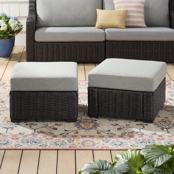 Better Homes and Gardens Bellamy Outdoor Wicker Ottomans, Dark Brown, 2 Pack