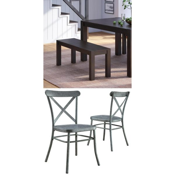 Better Homes and Gardens Distressed Dining Chairs (set of 2) and Modern Dining Bench Set