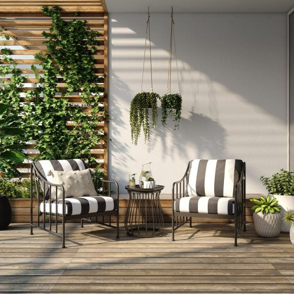 Better Homes and Gardens Aubrey 3-Piece Outdoor Steel Stationary Chat Set, Stripe Color Cushion