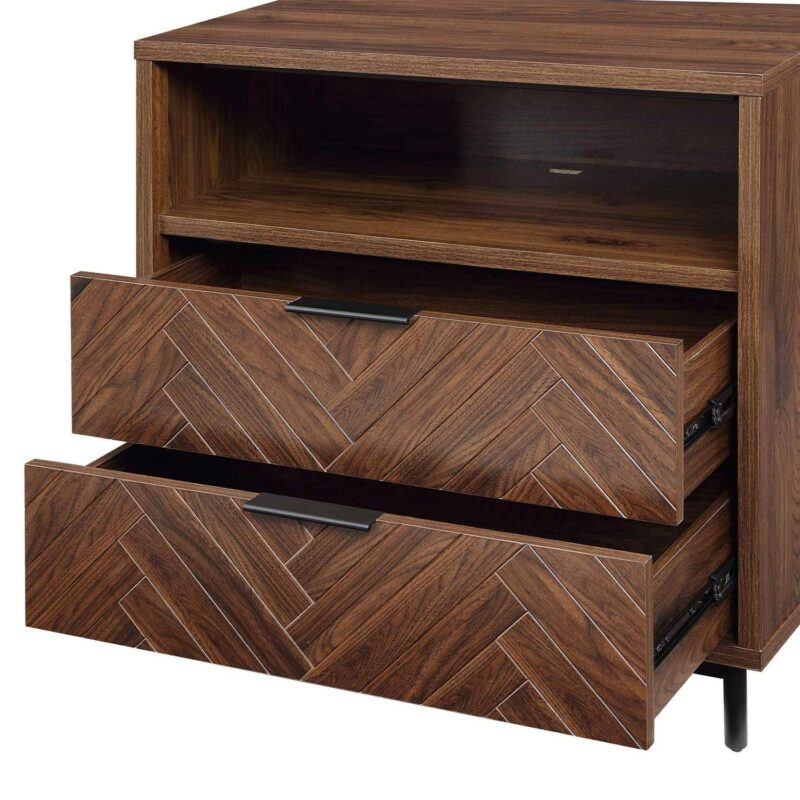 Better Homes and Gardens Wyatt Geo 2-Drawer Nightstand with USB, Walnut Finish - Image 10