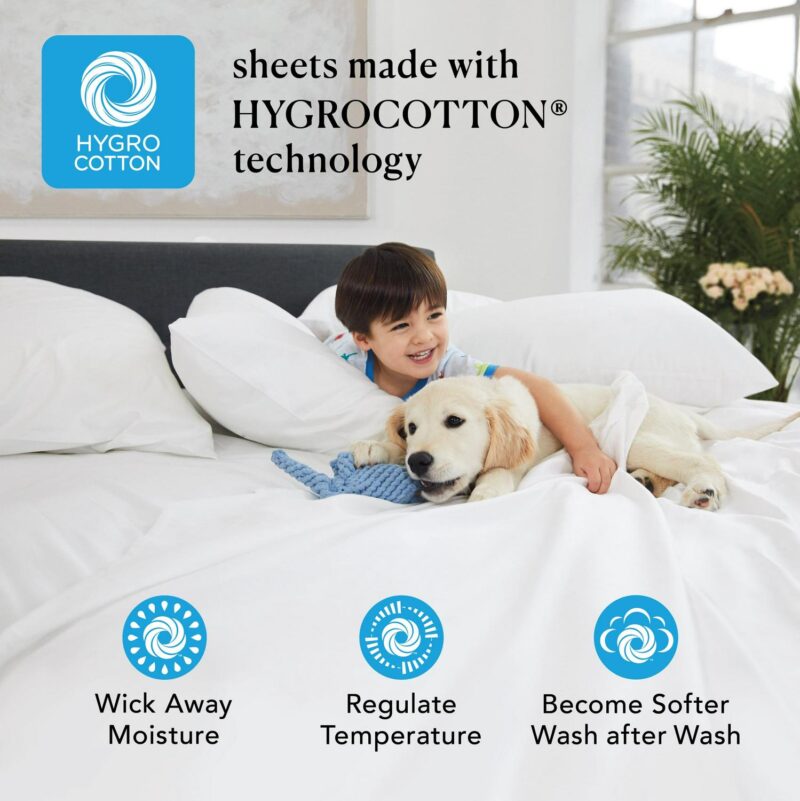Better Homes and Gardens 4-Piece 400 Thread Count Arctic White Performance HYGROCOTTONA Sheet Set, Full - Image 4
