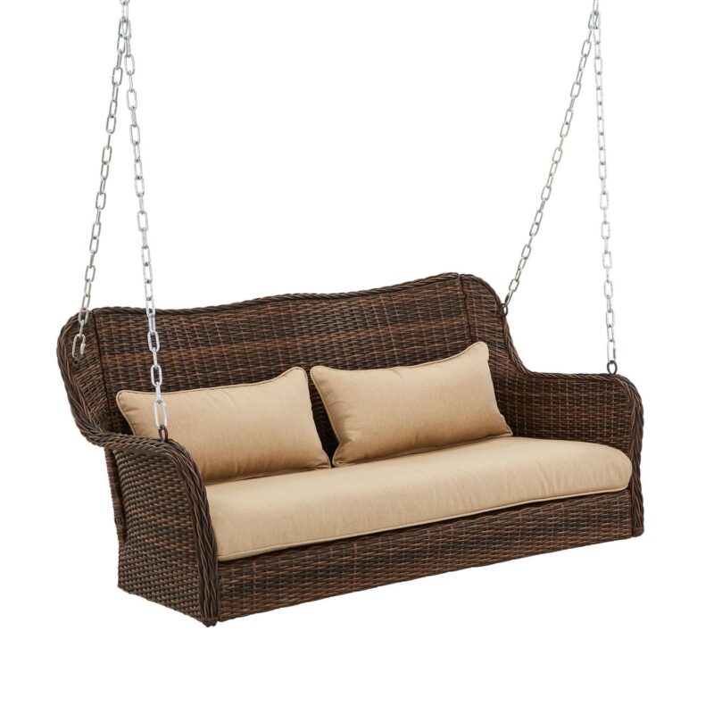 Better Homes and Gardens 2- Seat Camrose Farmhouse Wicker Hanging Porch Swing with Cushions, Brown - Image 2