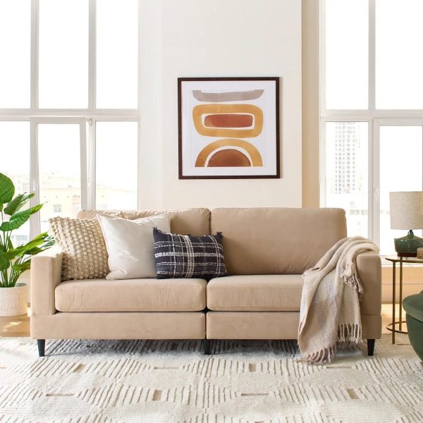 Better Homes and Gardens Springwood Wood Frame 83.46  Couch, Beige Velvet