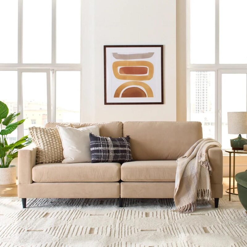 Better Homes and Gardens Springwood Wood Frame 83.46  Couch, Beige Velvet