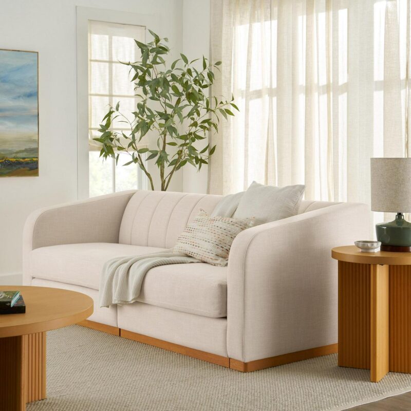 Better Homes and Gardens Lillian Channel Tufted Sofa 83.5  Cream Linen - Image 6