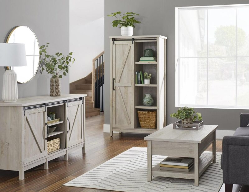 Better Homes and Gardens Modern Farmhouse Bookcase Storage Cabinet, Rustic White Finish - Image 4